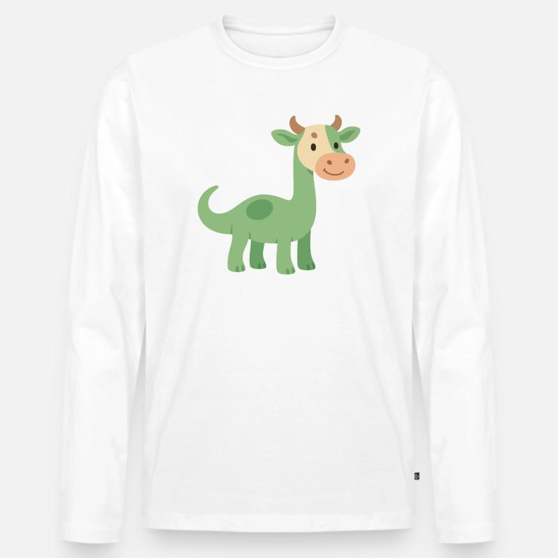 Dinosaurier mit Kuhfellkopf - Männer Premium Bio Langarmshirt - Weiß