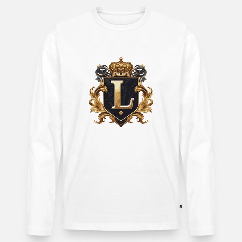 L Buchstabe Name Krone - Männer Premium Bio Langarmshirt - Weiß