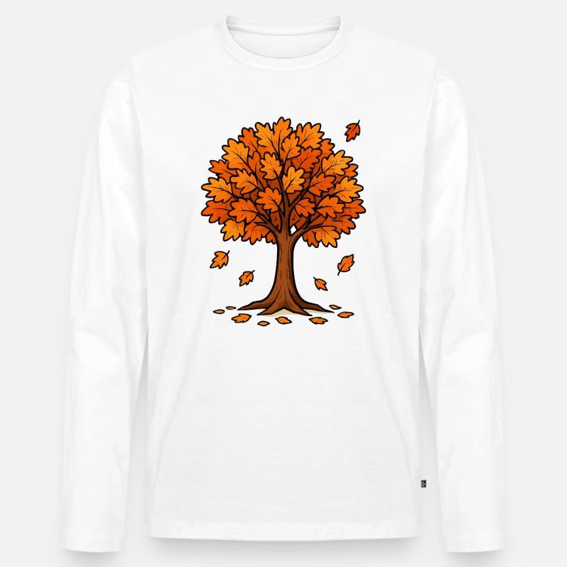 Herbstbaum in Flammorange - Männer Premium Bio Langarmshirt - Weiß
