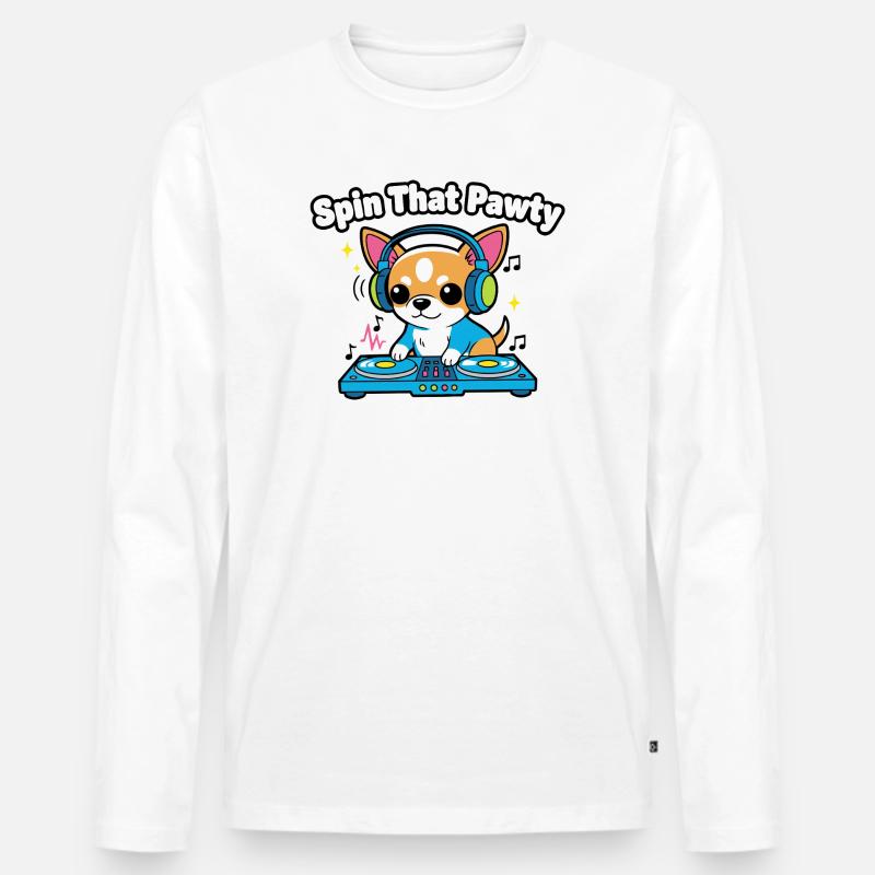 Spin That Pawty DJ Pup - Männer Premium Bio Langarmshirt - Weiß