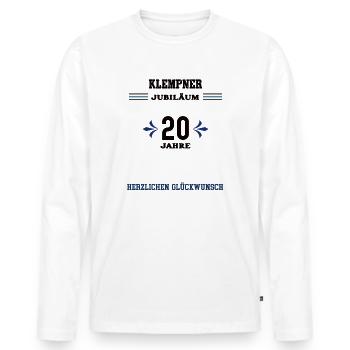 Plombier 20e anniversaire Vingtième anniversaire - T-shirt manches longues Premium bio Homme - blanc - Devant - Nico (187cm)