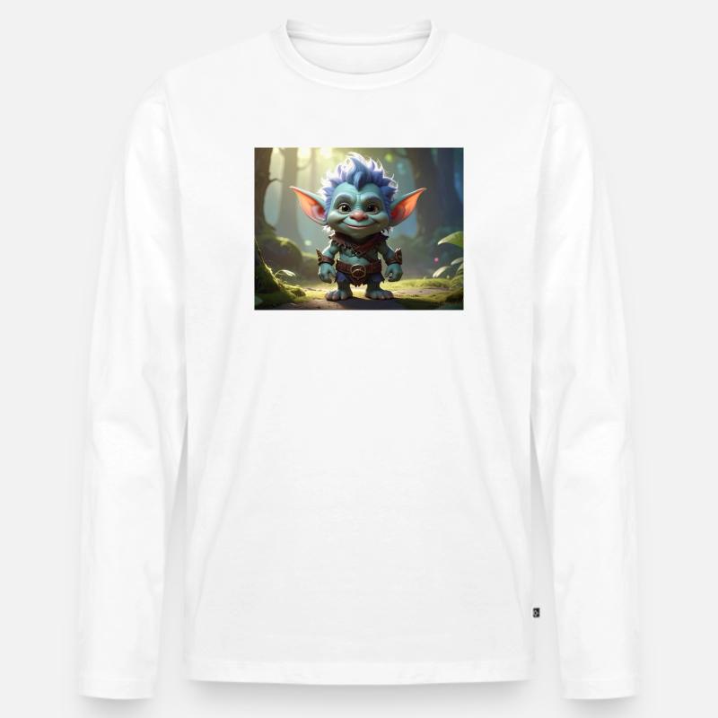 Blauer Waldtroll im Mondwald - Männer Premium Bio Langarmshirt - Weiß