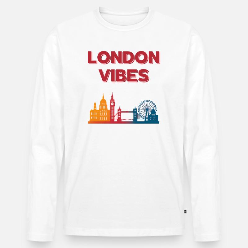 London Vibes Regenbogen Skyline - Männer Premium Bio Langarmshirt - Weiß