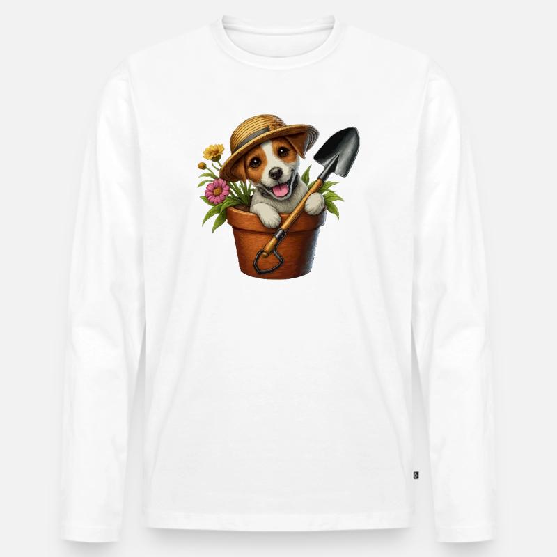 Jack Russell Terrier Blumentopf Gartendesign - Männer Premium Bio Langarmshirt - Weiß
