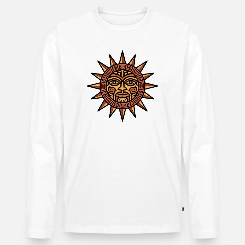 Aztekisches Sonnengesicht Geometrisches Emblem - Männer Premium Bio Langarmshirt - Weiß