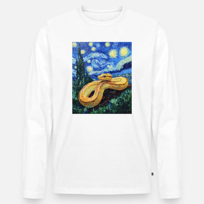 Snake Python Van Gogh Style Starry Night Men's Premium Organic Long Sleeve Shirt