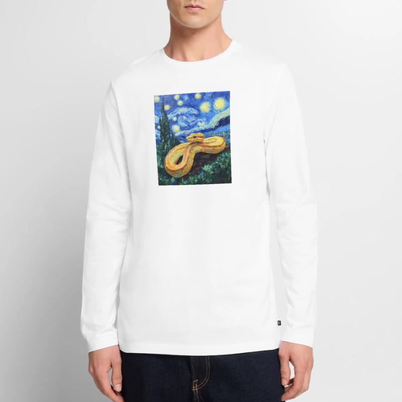 Snake Python Van Gogh Style Starry Night Men's Premium Organic Long Sleeve Shirt