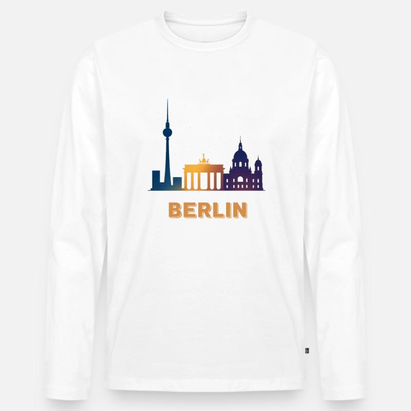 Berliner Skyline Farbverlauf - Männer Premium Bio Langarmshirt - Weiß