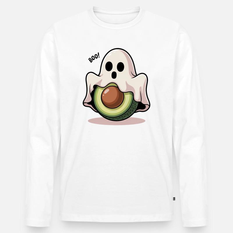 Avocado Geist Halloween - Männer Premium Bio Langarmshirt - Weiß