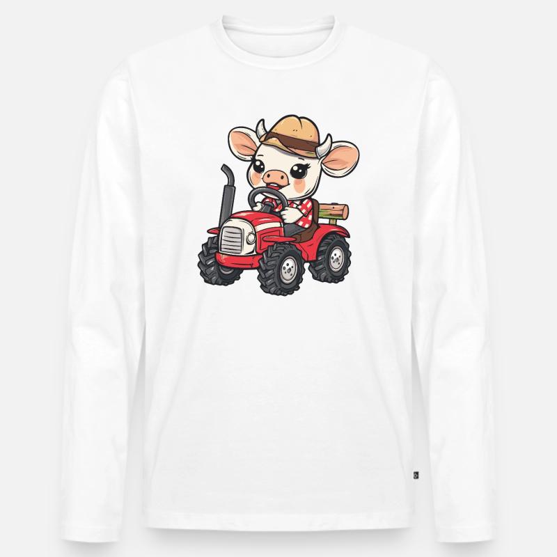 Stier Traktor Farmer - Männer Premium Bio Langarmshirt - Weiß