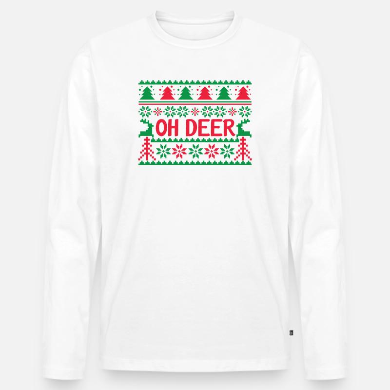 Hässlicher Pullover - Oh Deer - Männer Premium Bio Langarmshirt - Weiß
