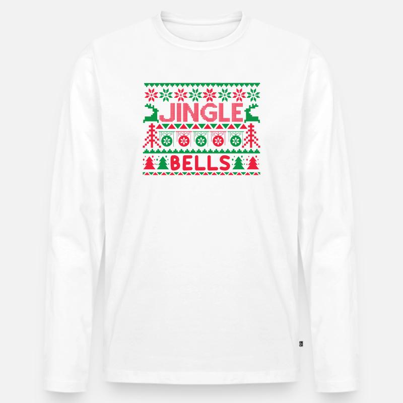 Hässlicher Pullover – Jingle Bells Strickmuster - Männer Premium Bio Langarmshirt - Weiß