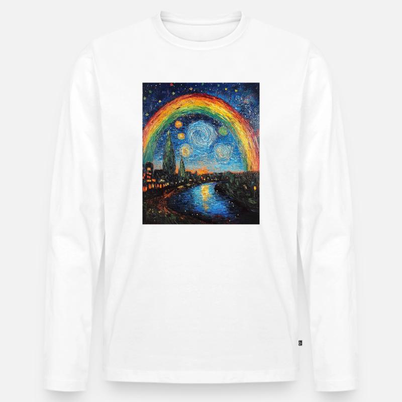 Regenbogen Van Gogh Style Starry Night - Männer Premium Bio Langarmshirt - Weiß