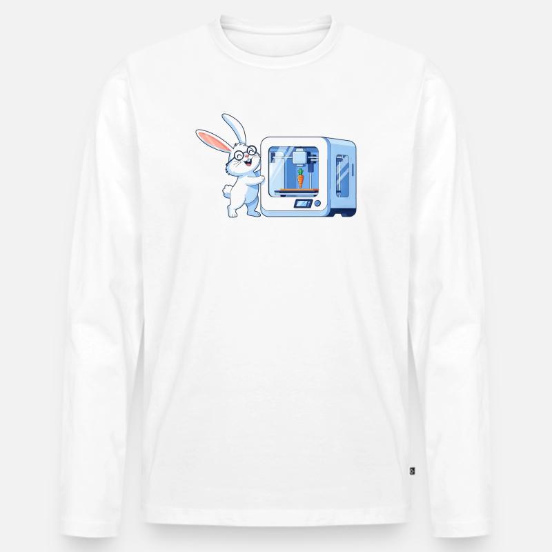 Funny Rabbit Nerd Programmer 3D Printer - Men's Premium Organic Long Sleeve Shirt - white
