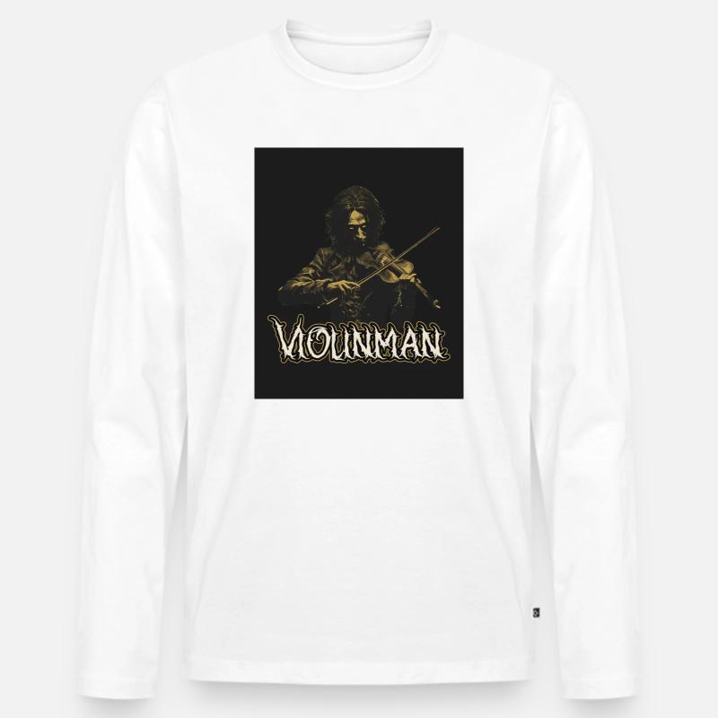 Violinman Dunkle Geigenkraft - Männer Premium Bio Langarmshirt - Weiß