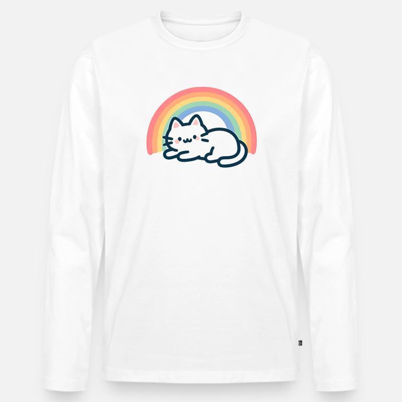 Süße Regenbogenkatze - Männer Premium Bio Langarmshirt - Weiß