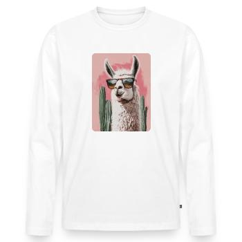 lama - Men's Premium Organic Long Sleeve Shirt - white - Front - Nico (187cm)
