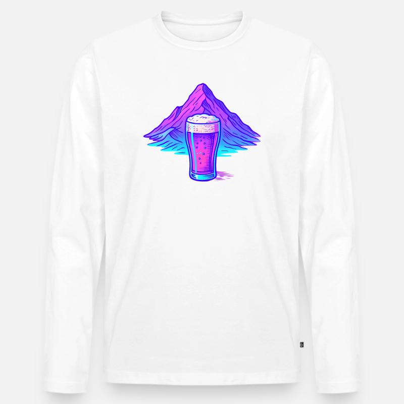 Neon Bierglas vor Berglandschaft - Männer Premium Bio Langarmshirt - Weiß