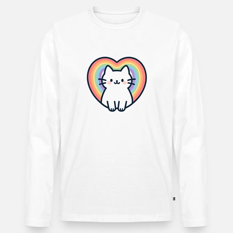 Kawaii Regenbogen Herz Katze - Männer Premium Bio Langarmshirt - Weiß