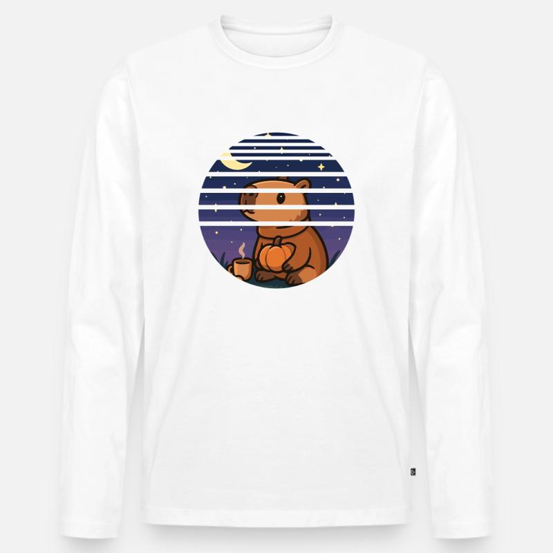 Capybara Cozy Night – Herbstliches Selfcare Design - Männer Premium Bio Langarmshirt - Weiß