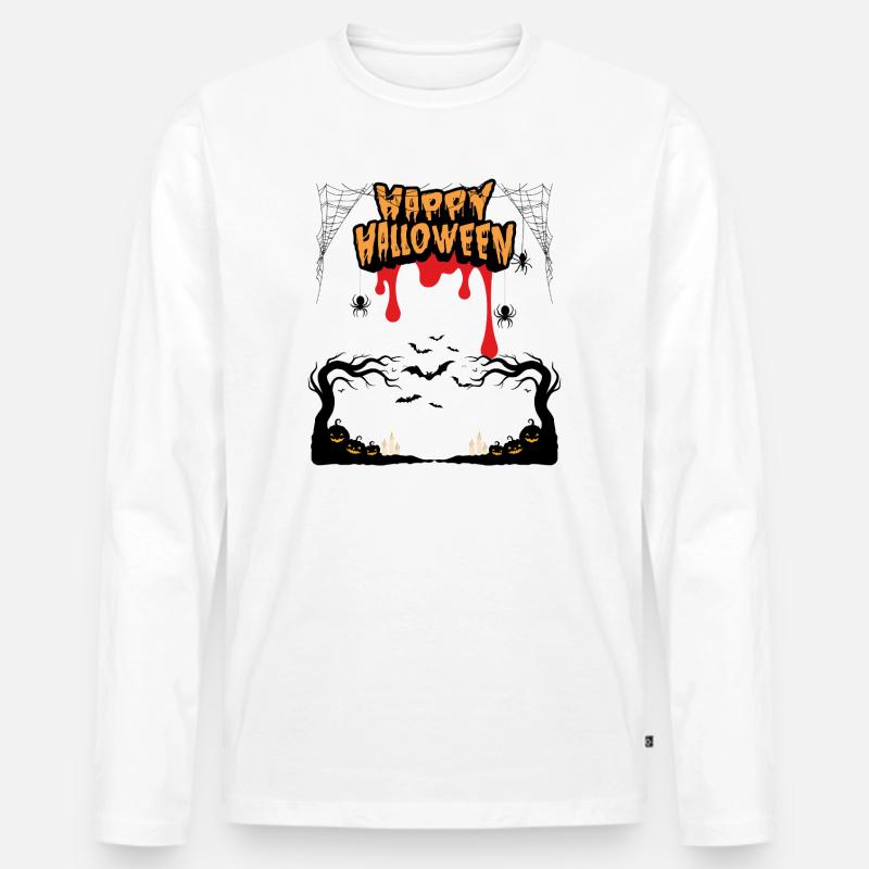 Spooky Halloween Forest – Dripping Font - Männer Premium Bio Langarmshirt - Weiß