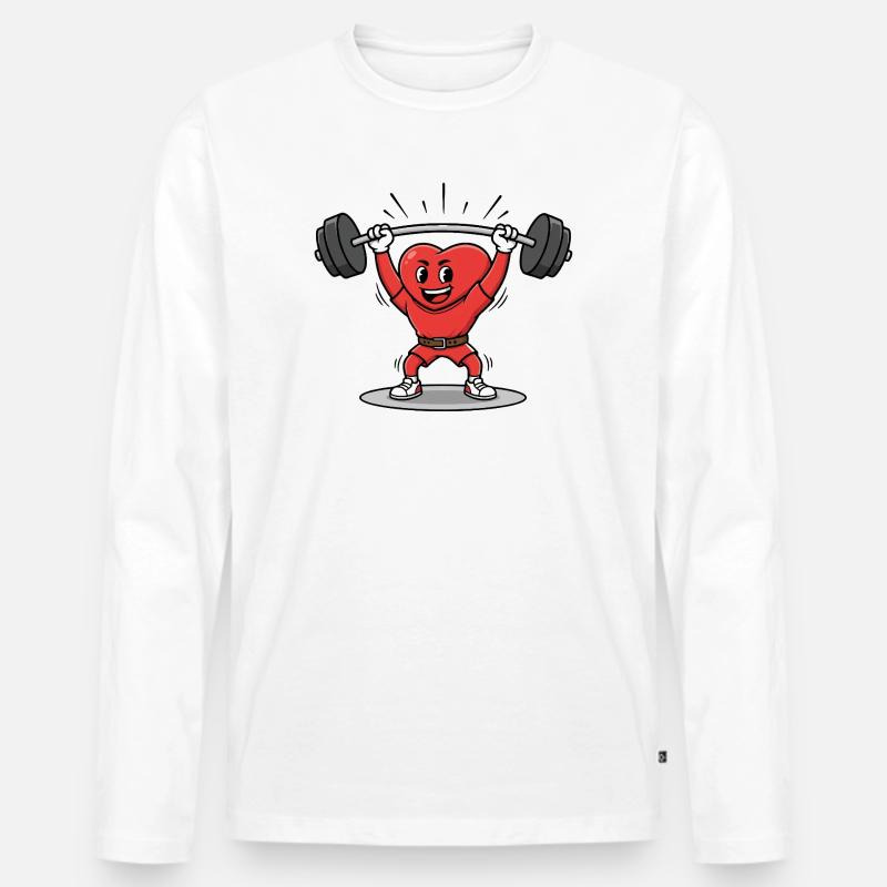 Starkes Herz Heben Gewichte Cartoon Design - Männer Premium Bio Langarmshirt - Weiß