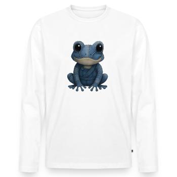 Denim Patchwork Frosch - Männer Premium Bio Langarmshirt - Weiß - Vorne - Nico (187cm)