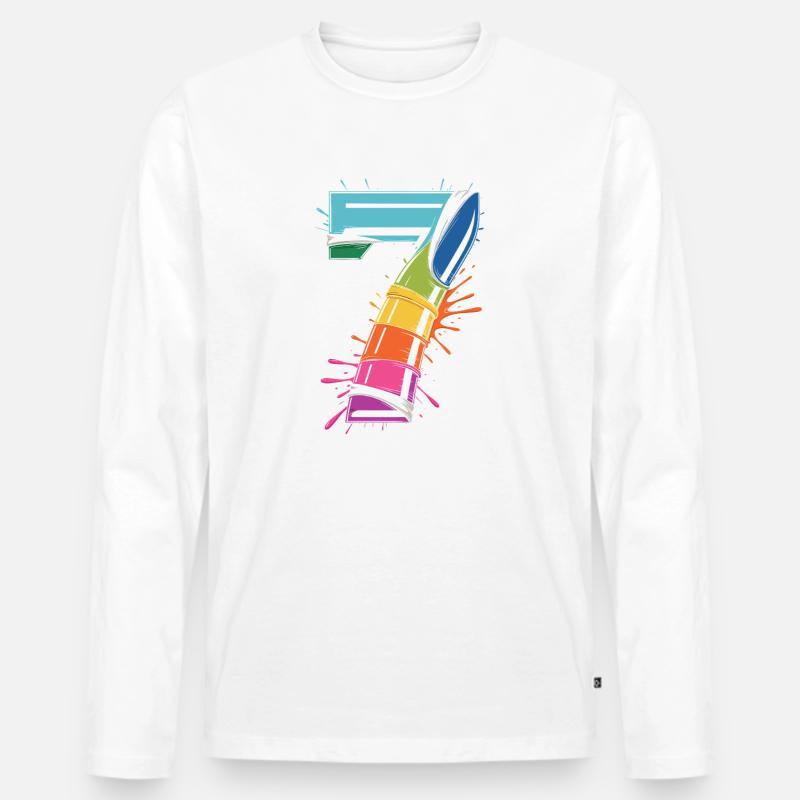 Regenbogen7 Spritzdesign - Männer Premium Bio Langarmshirt - Weiß