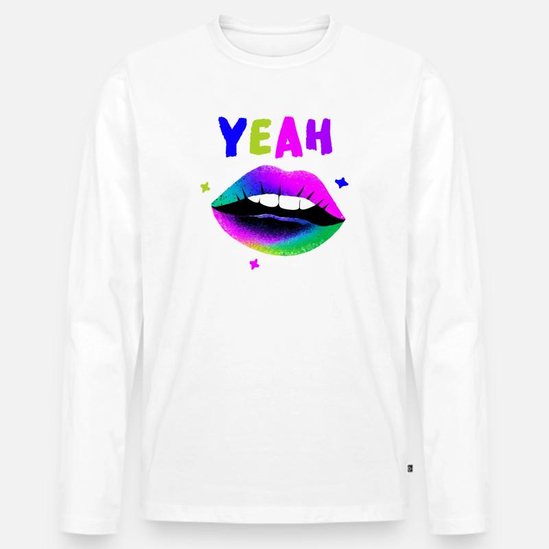 Regenbogen Lippenkunst YEAH Neon Kuss - Männer Premium Bio Langarmshirt - Weiß