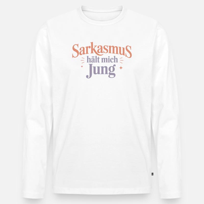 Sarkasmus hält mich jung - Männer Premium Bio Langarmshirt - Weiß