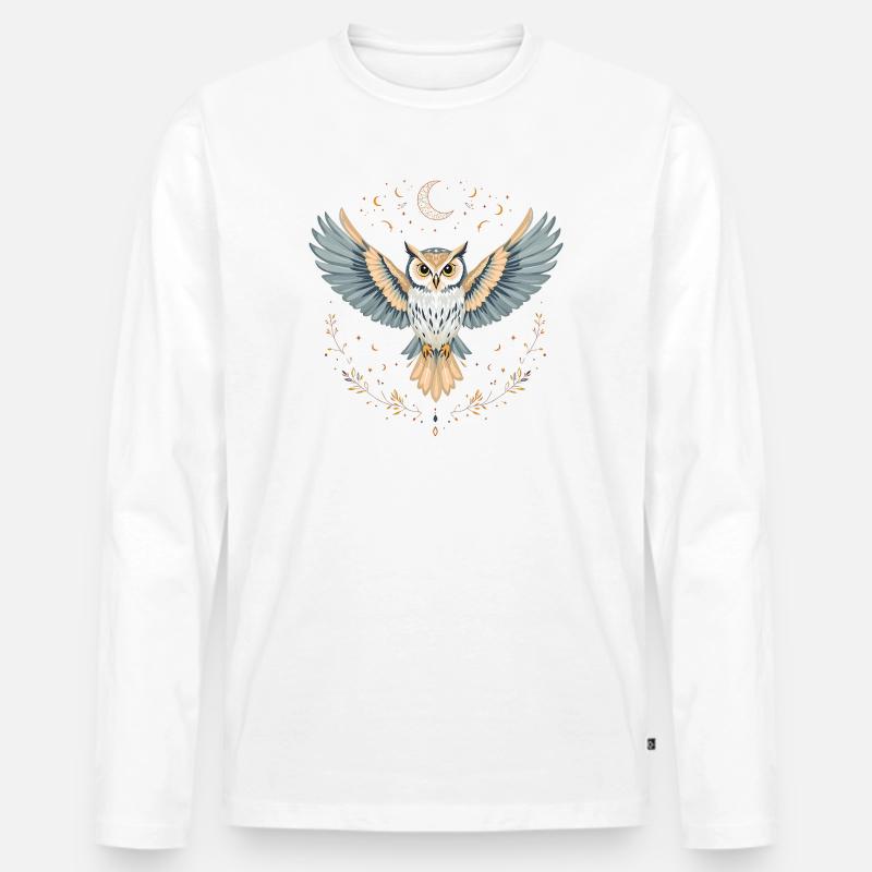 Boho Eule - Männer Premium Bio Langarmshirt - Weiß