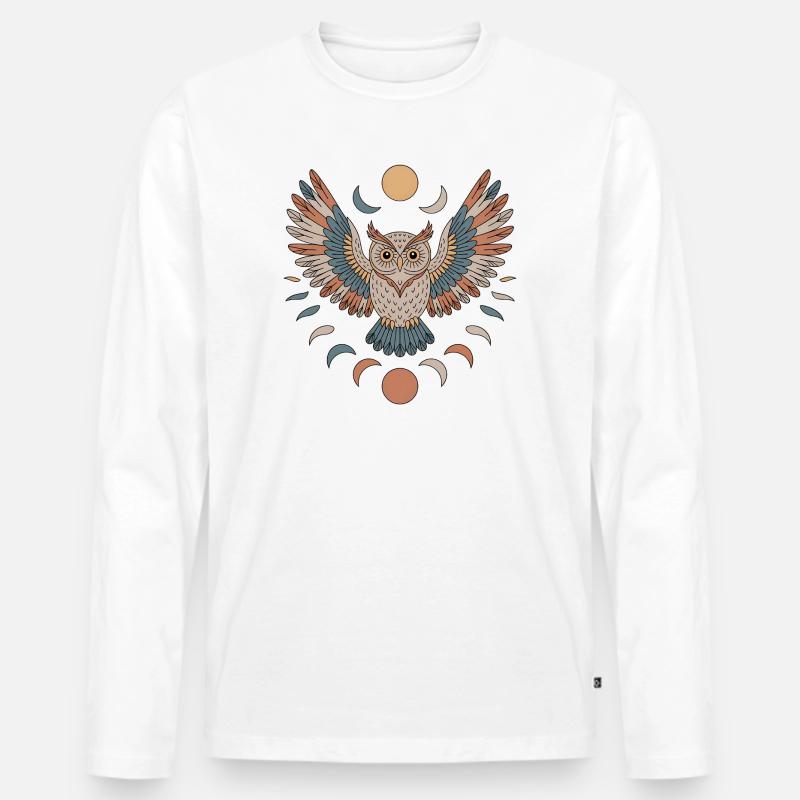 Boho Eule - Männer Premium Bio Langarmshirt - Weiß