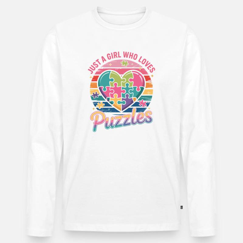 Mädchen liebt Puzzles Herz Regenbogen - Männer Premium Bio Langarmshirt - Weiß