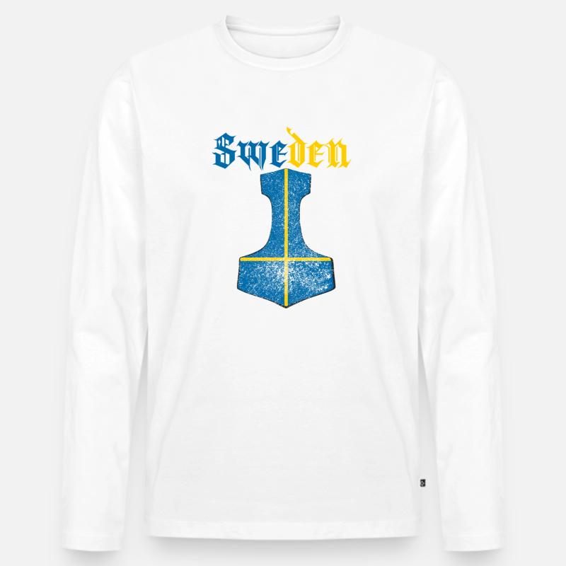 Schweden Flagge – Mjölnir Thorhammer Design - Männer Premium Bio Langarmshirt - Weiß