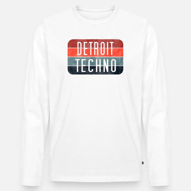 Detroit Techno Neon Emblem - Männer Premium Bio Langarmshirt - Weiß