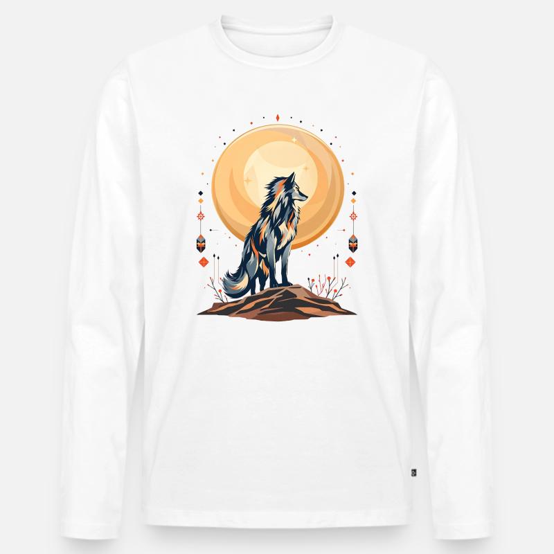 Boho Wolf - Männer Premium Bio Langarmshirt - Weiß