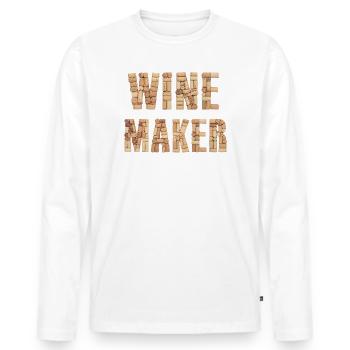 Winemaker – Real Cork Lettering Design - Men's Premium Organic Long Sleeve Shirt - white - Front - Nico (187cm)