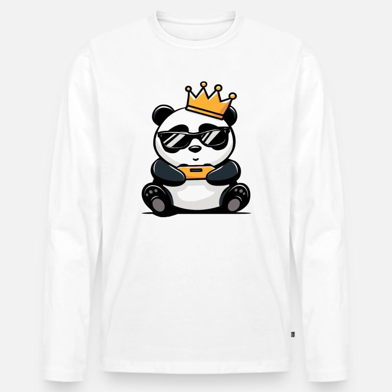Panda Controller und Krone - Männer Premium Bio Langarmshirt - Weiß