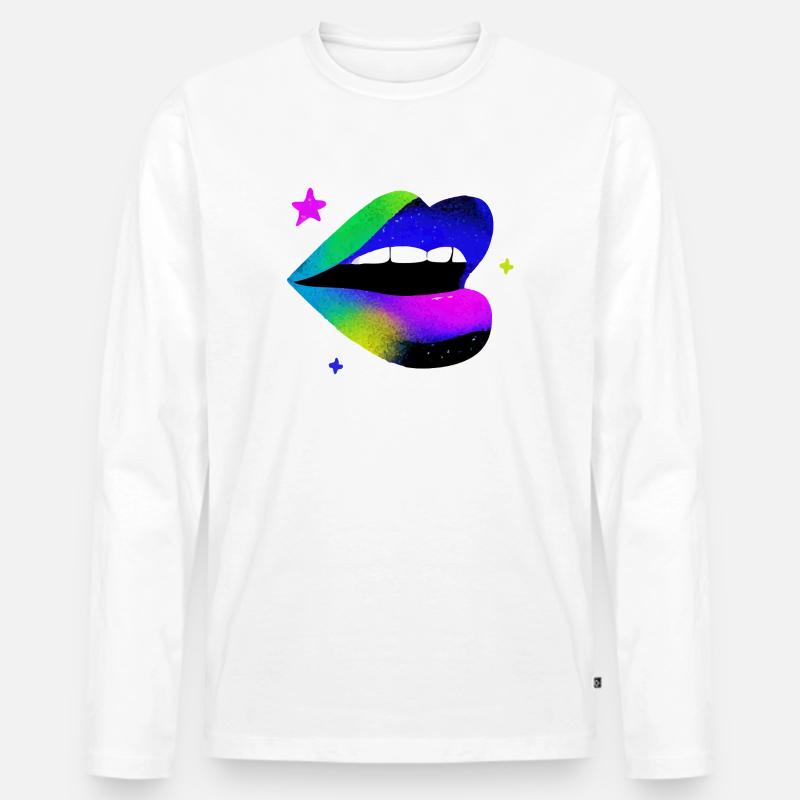 Regenbogen Lippe Graffiti Pop Art - Männer Premium Bio Langarmshirt - Weiß