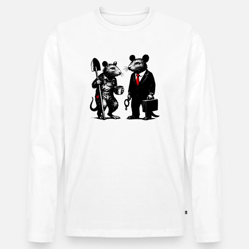 Arbeiter-Ratte und Büroratte - Männer Premium Bio Langarmshirt - Weiß