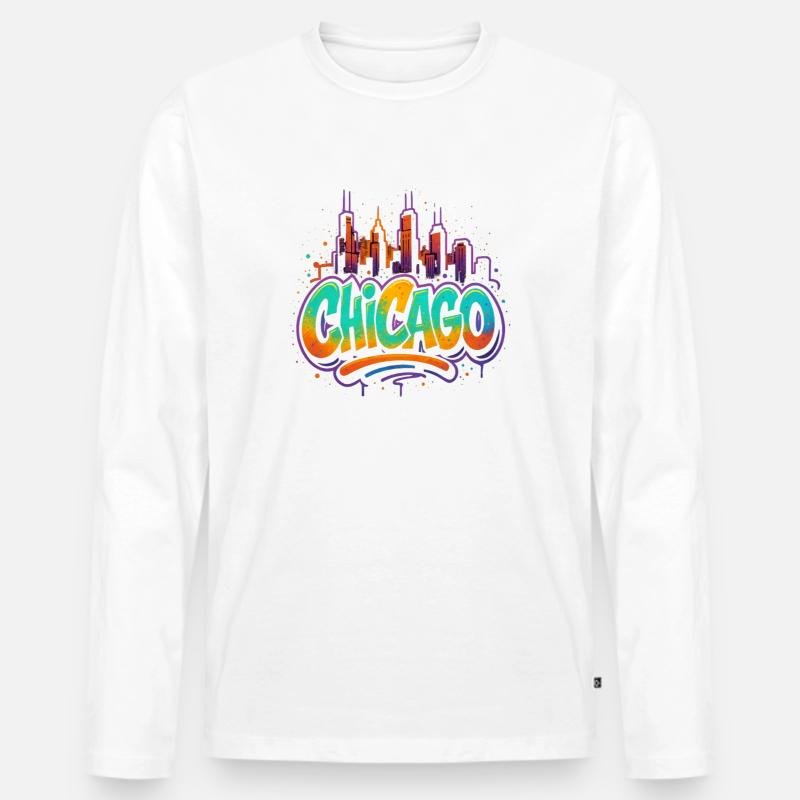 Chicago Graffiti Skyline - Männer Premium Bio Langarmshirt - Weiß