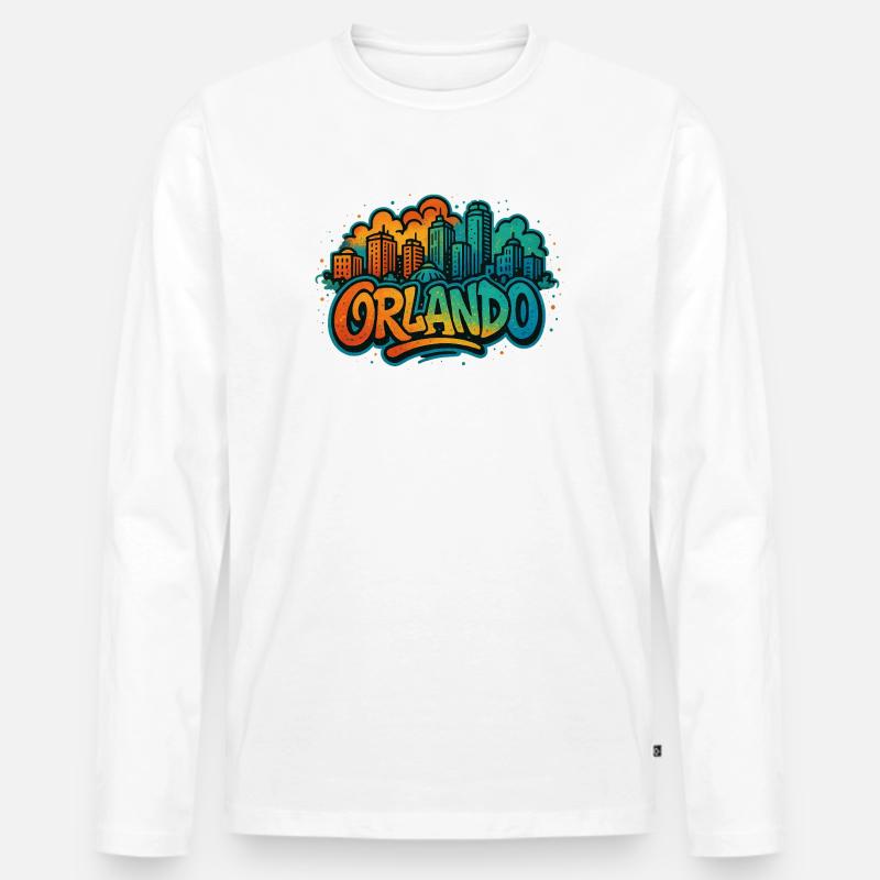 Orlando Graffiti Skyline - Männer Premium Bio Langarmshirt - Weiß