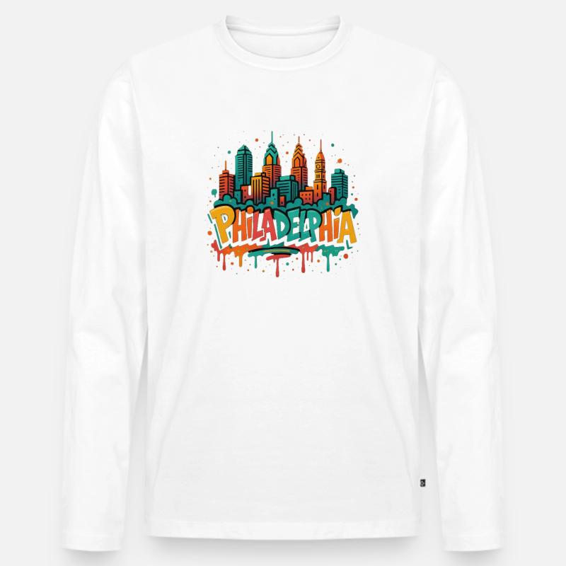 Philly Graffiti Skyline - Männer Premium Bio Langarmshirt - Weiß