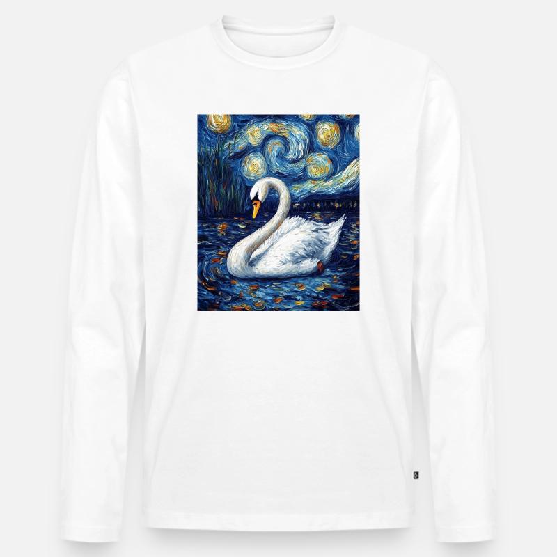 Schwan Vogel Van Gogh Style - Männer Premium Bio Langarmshirt - Weiß