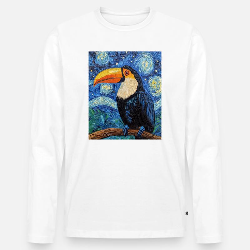 Tukan Vogel Van Gogh Style - Männer Premium Bio Langarmshirt - Weiß