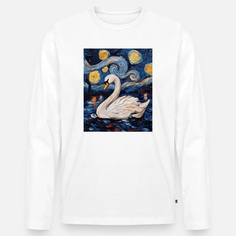 Schwan Vogel Van Gogh Style - Männer Premium Bio Langarmshirt - Weiß