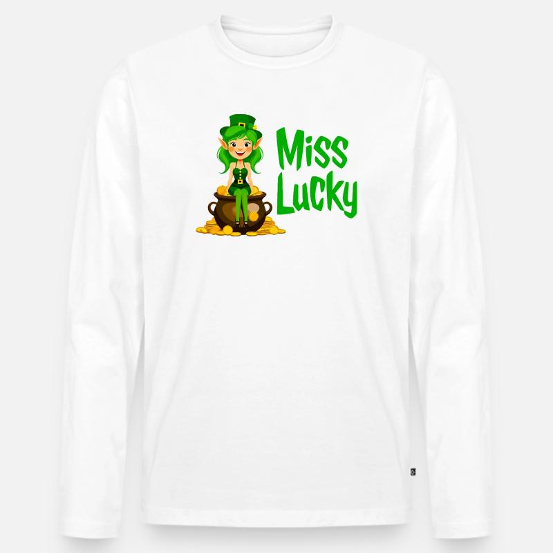 Fräulein Lucky Leprechaun - Männer Premium Bio Langarmshirt - Weiß