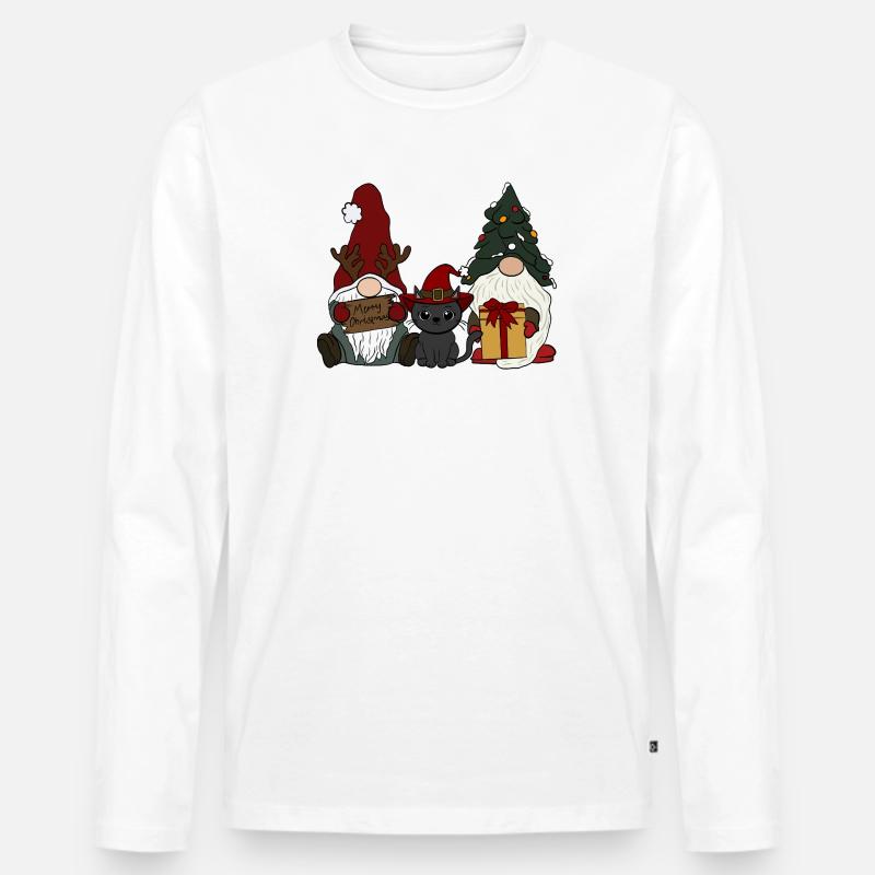 Wichtel mit Katze  - Männer Premium Bio Langarmshirt - Weiß