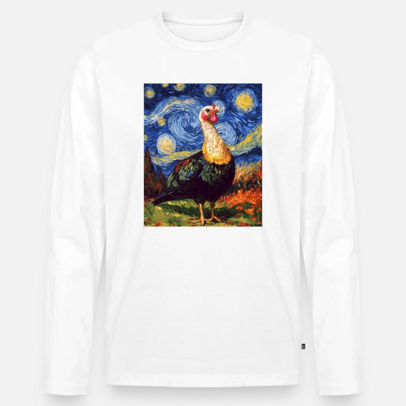 Truthahn Vogel Van Gogh Style - Männer Premium Bio Langarmshirt - Weiß