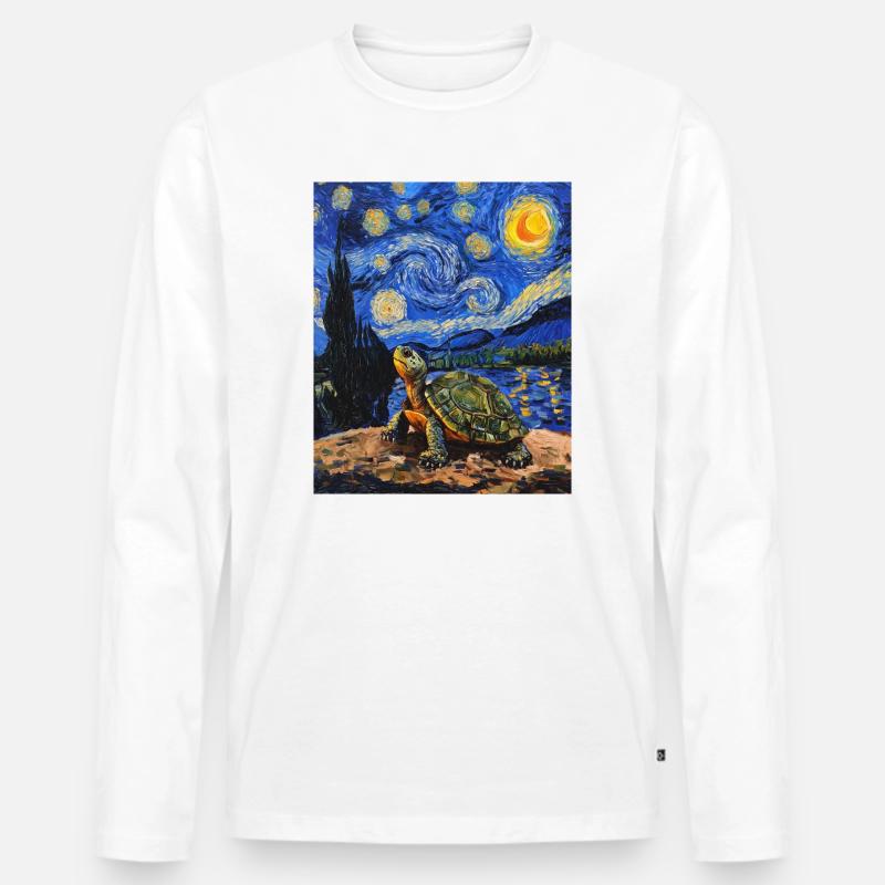 Schildkröte Van Gogh Style - Männer Premium Bio Langarmshirt - Weiß